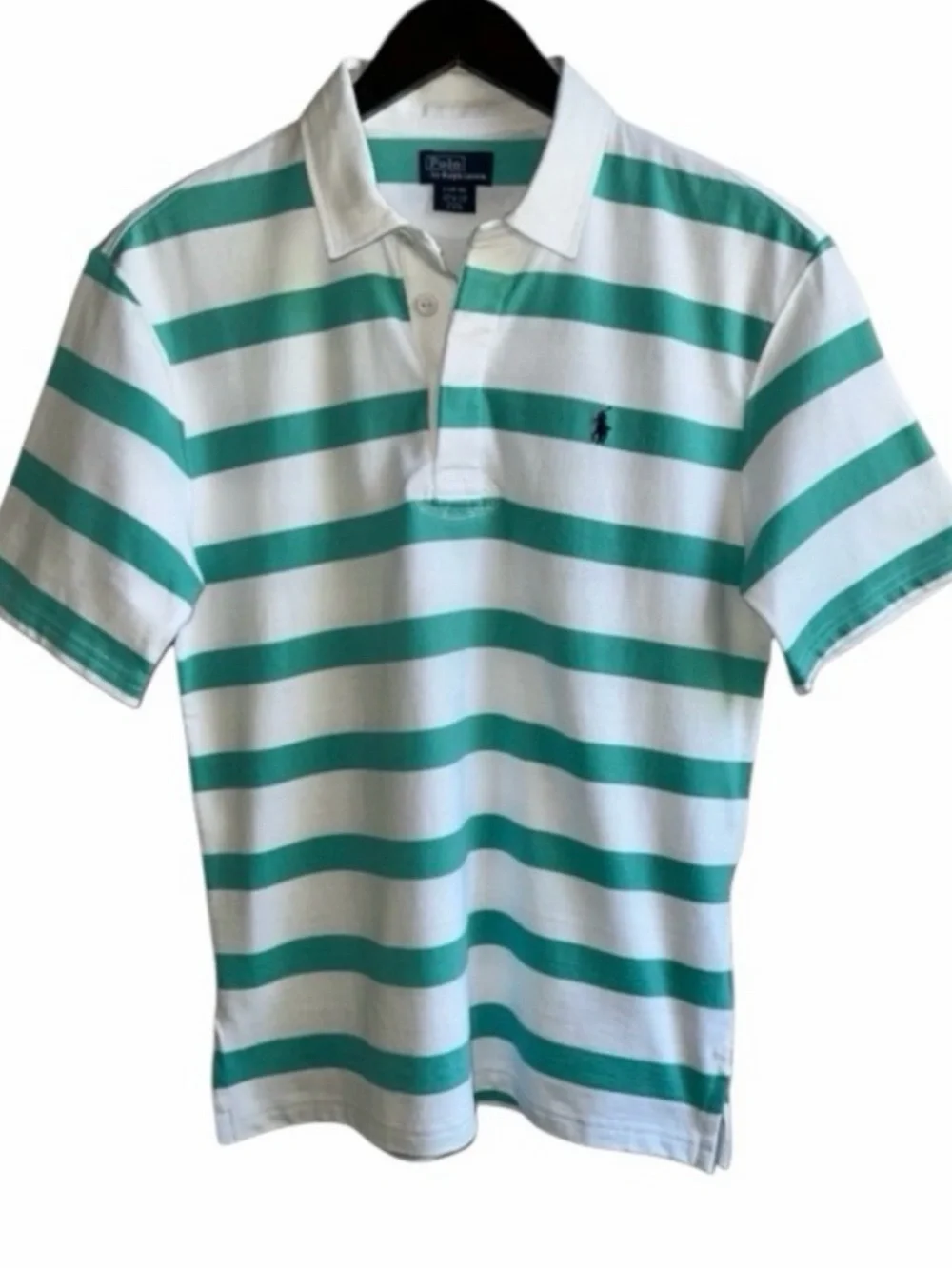 Polo Ralph Lauren Light Green & White Stripe Short Sleeve Polo Shirt Size Large
